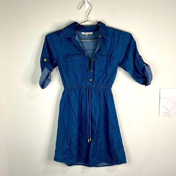 Speed Limit Girl’s Size 10 Chambray Shirt Dress Denim Roll Tab Casual School - Picture 1 of 8